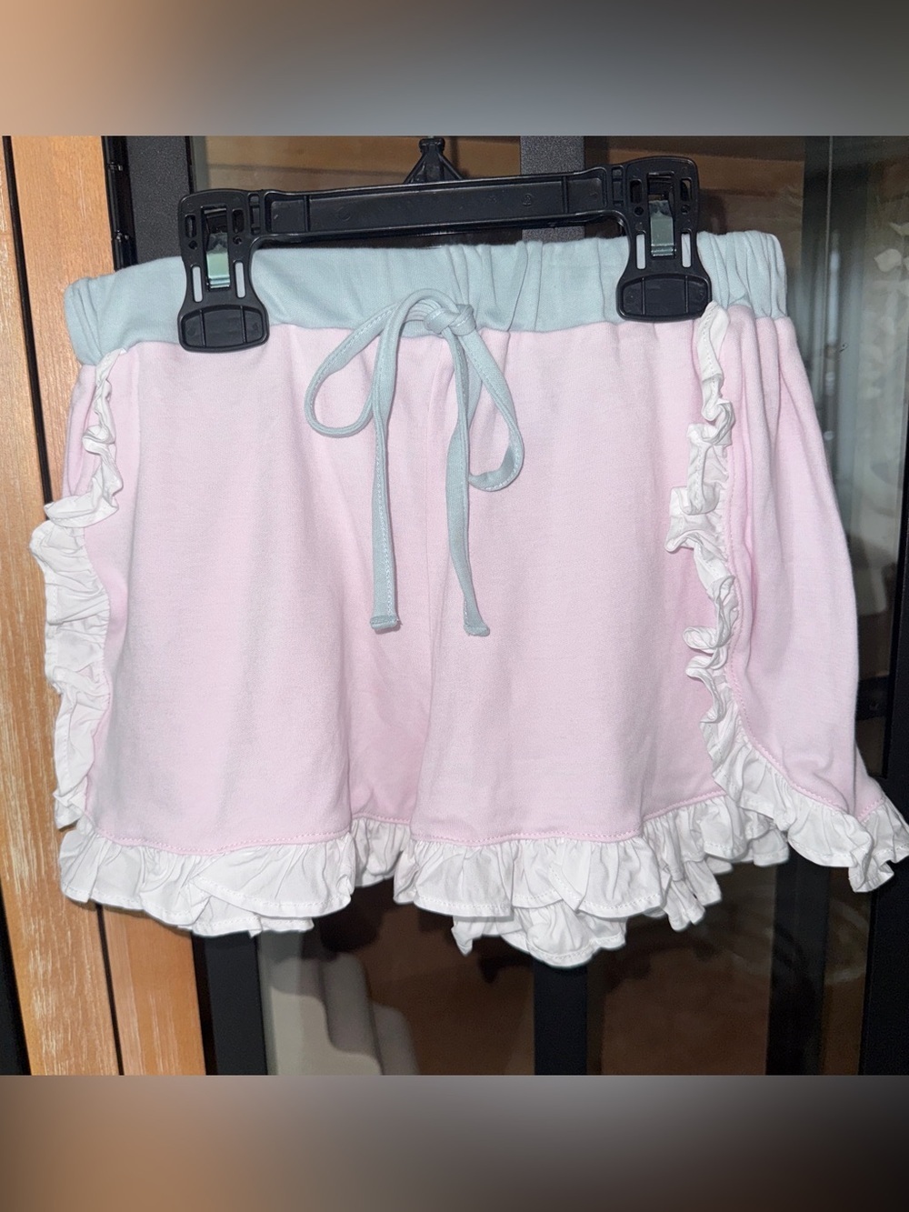 Bella Bliss pima ruffle shorts polly tulip teal light pink girls white cotton